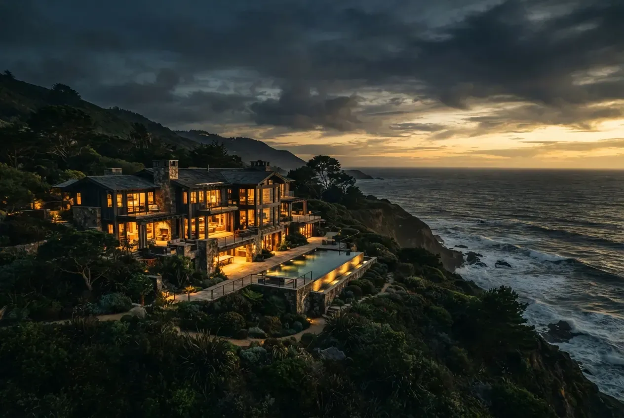 A terrace at sunset
